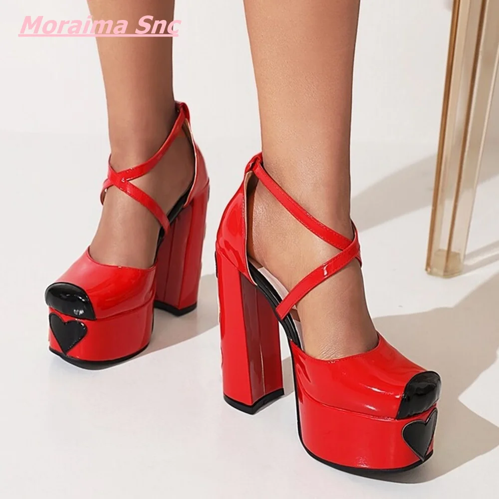 

2022 Summer Modern Women Sandals 5-7CM Platform Round Toe Comfortable Buckle Strap Cover Square High Heel Fashion Love Solid