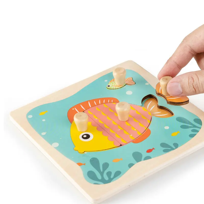 

Toddler Big Handle Jigsaw Puzzle Cartoon Animals Early Learning Aids Montessori Educational Wood Toys for Kids 2 to 4 Years Old