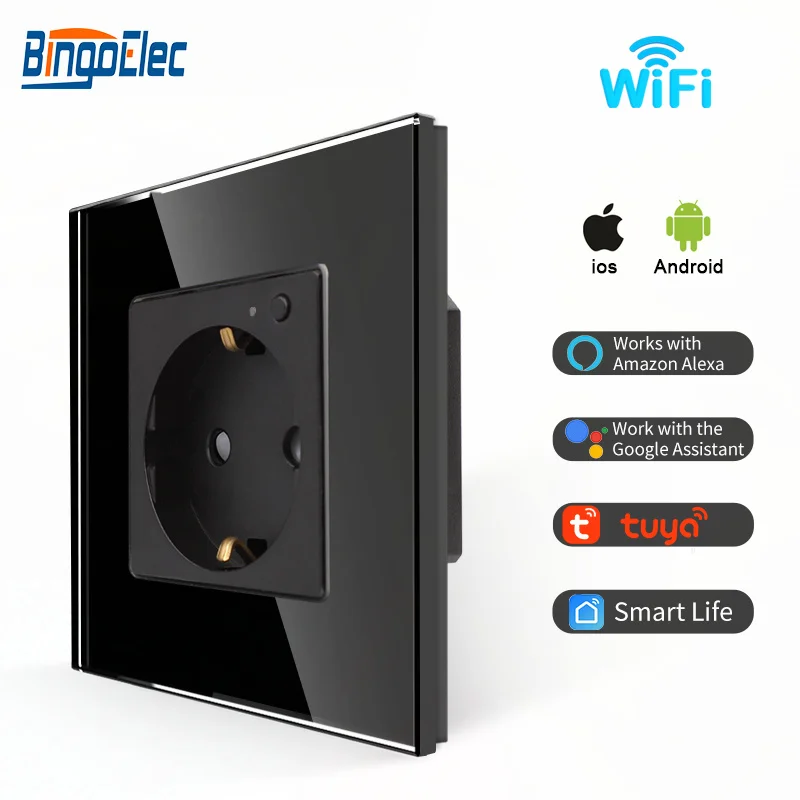 

Настенная розетка Bingoelec с Wi-Fi, умная стеклянная панель с евровилкой, для домашнего ремонта