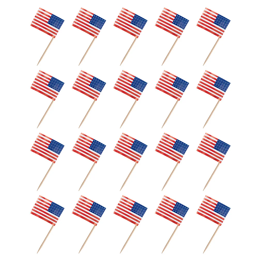 

200 Pcs Americana Decor Toothpick Flag Cake Inserts Dessert Toppers Novel Flags Fruit Sticks