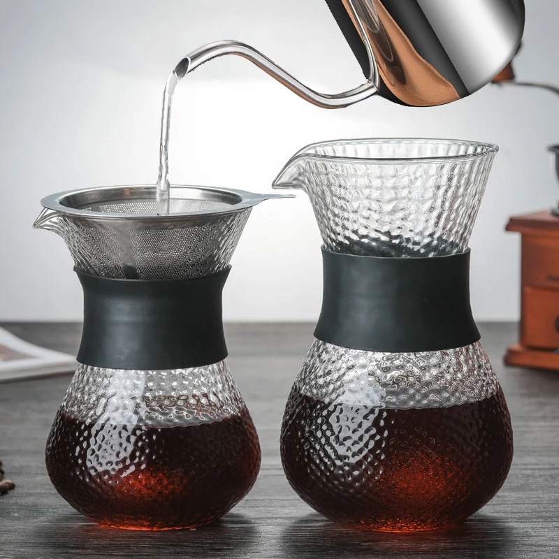 

600ml Glass Coffee Kettle with Stainless Steel Filter Drip Brewing Hot Brewer Coffee Pot Dripper Barista Pour Over Coffee Maker