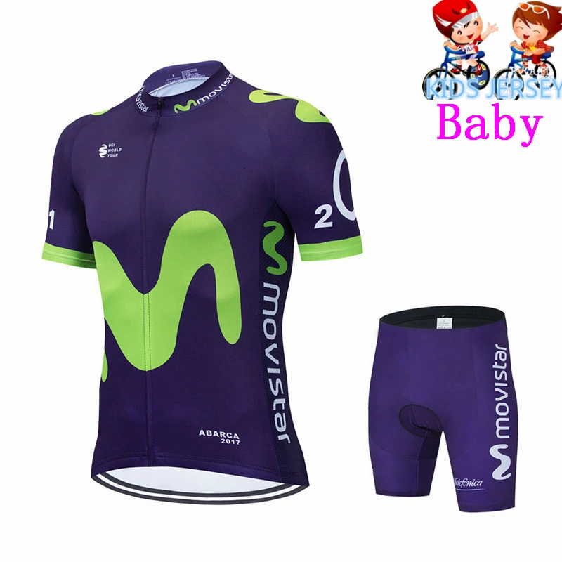 Movistar  Kids Cycling Jersey Set Shorts Children Bike Clothing Breathable Quick Dry Boys Summer Bicycle Wear Maillot Ciclismo