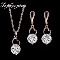 rose gold plated cz necklace earring womens jewlery sets