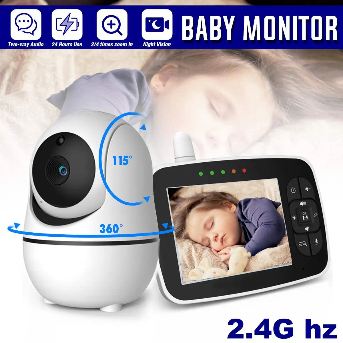 3.5 Inch Video Baby Monitor 2.4G Wireless LCD 2 Way Talk 8 Lullabies Night Vision Surveillance Security Camera Nanny Babysitter