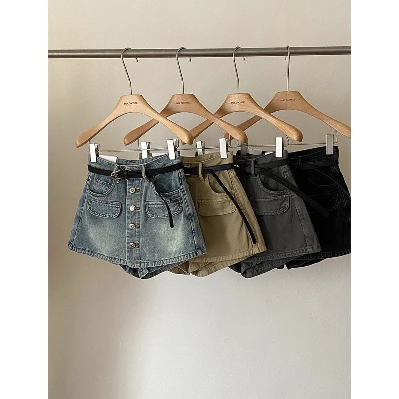 

Y2K Retro Jeans Mini Skirt Korean High Waist Sexy Blue Stylish Single Breasted Fashion Pocket Slim A-line Mini Denim Skirts