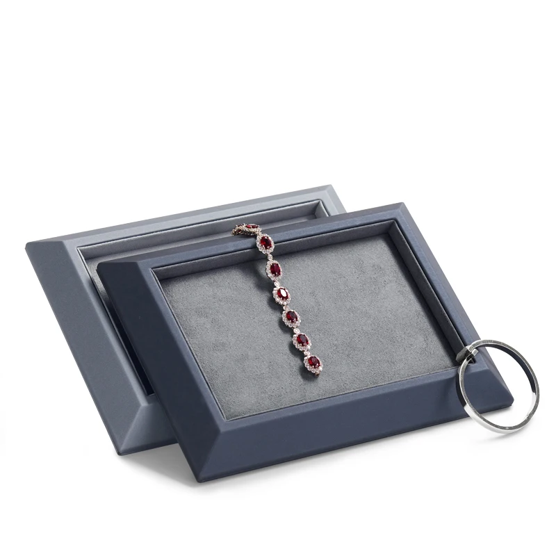 Oirlv Grey PU Leather Jewelry Display Trays with Microfiber Jewelry Counter Exhibited Tray for Necklace Bangle Ring