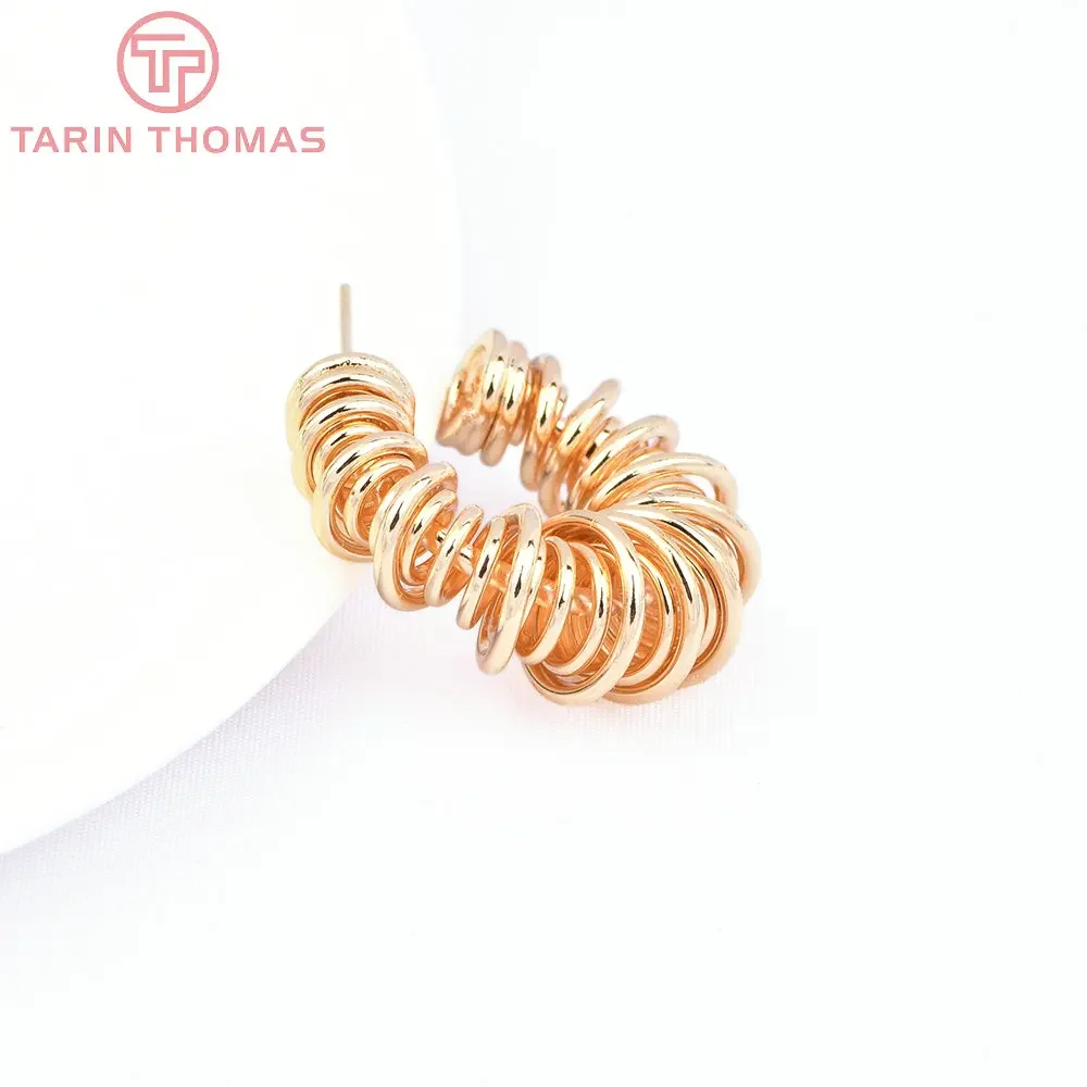 (7998) 2 шт. 27 мм 24 К золотого цвета латунные круглые пружинные серьги-гвоздики