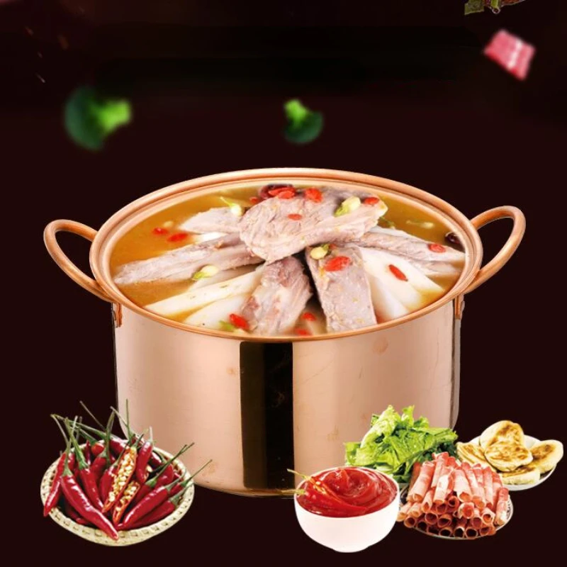 Large Capacity Uncoated Copper Saucepan Handmade Chinese Classic Thickened Pure Copper Split Heat Insulation Copper Stock Pot