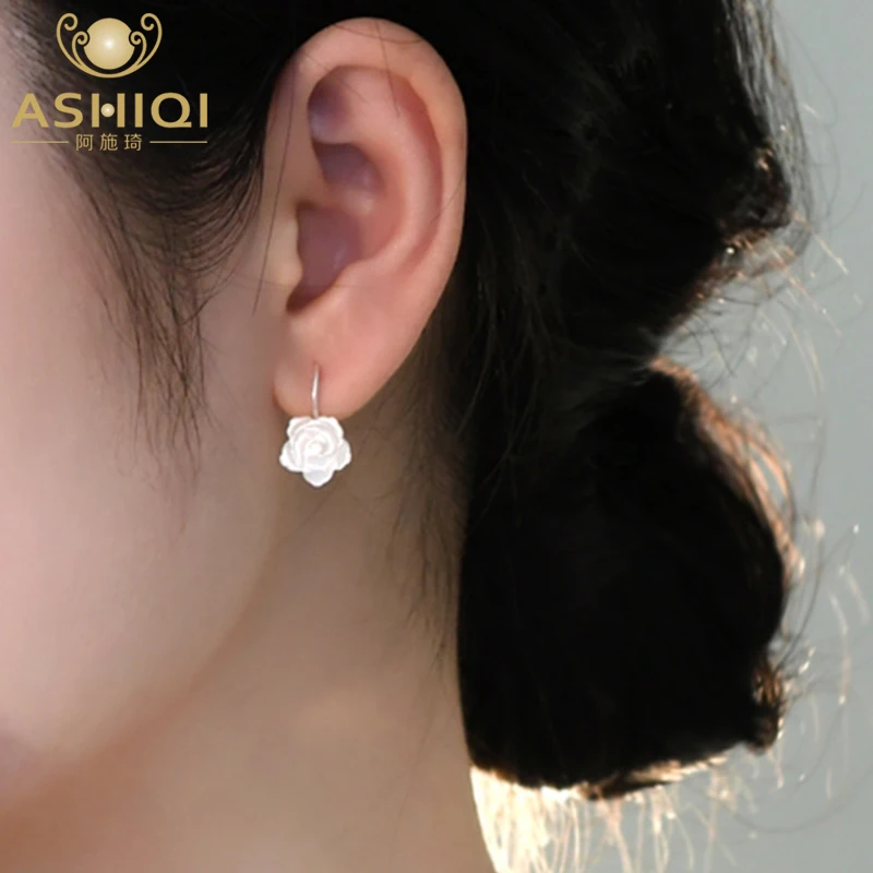 

ASHIQI Natural Shell Flower Earrings 925 Sterling Silver Handmade Jewelry Gift for Women