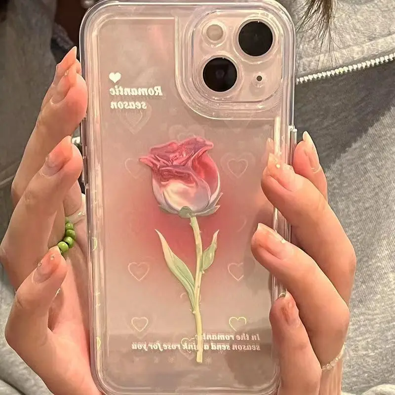 

iphone 13 promax 12 11 x series Japanese and Korean pink rose space shell transparent soft plastic mobile phone case