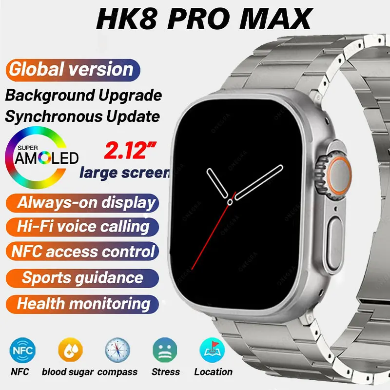 

2023 New Men'Smart Watch HK8 Pro Max AMOLED HD Screen High Refresh Women'Smart Watch IP68 Waterproof Support Bluetooth Call NFC