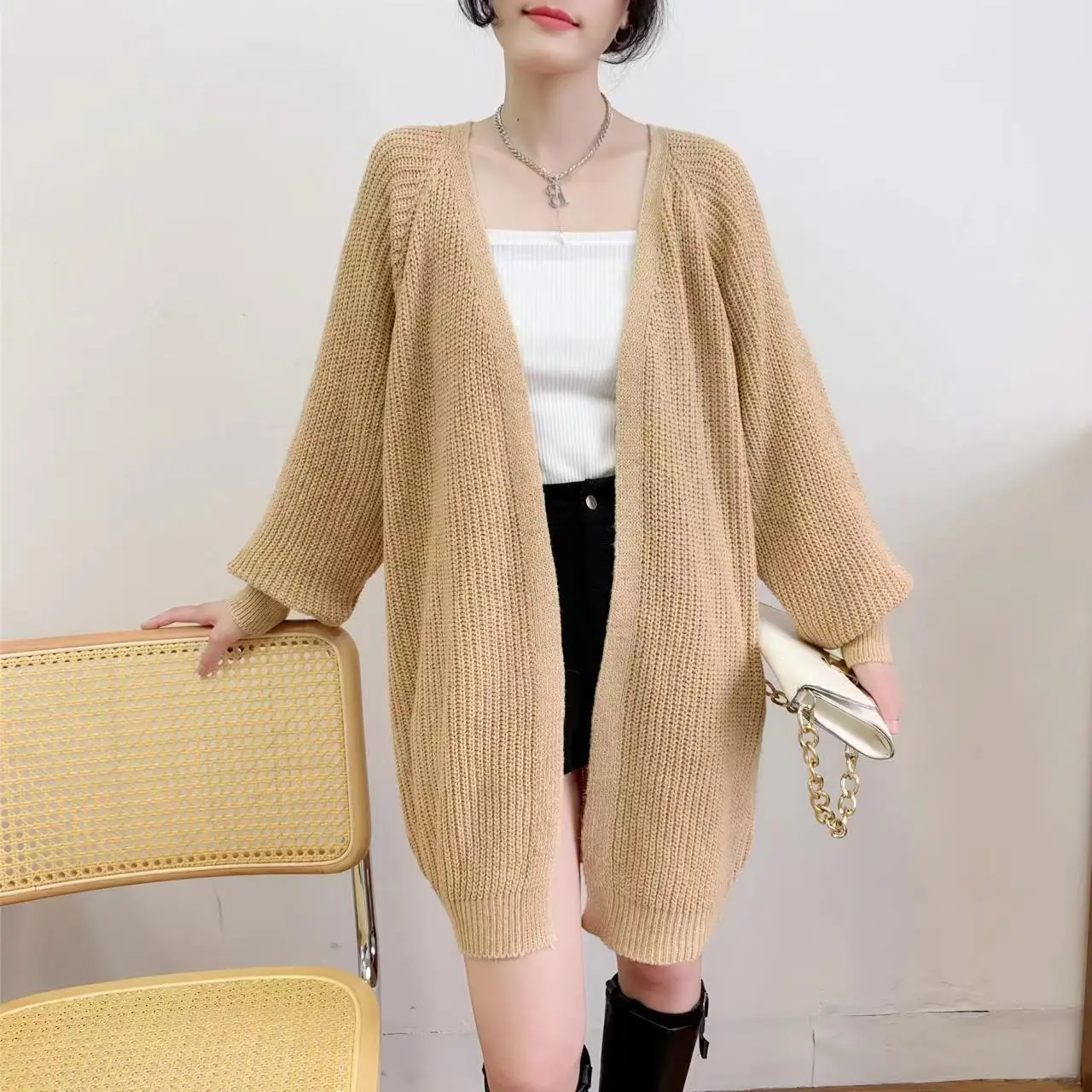 

Sweater 2022 Autumn Winter Solid Color Loose Cardigan Sweater Loose Cardigan Sweater Fall Fashion Long Sleeve Korean Tops