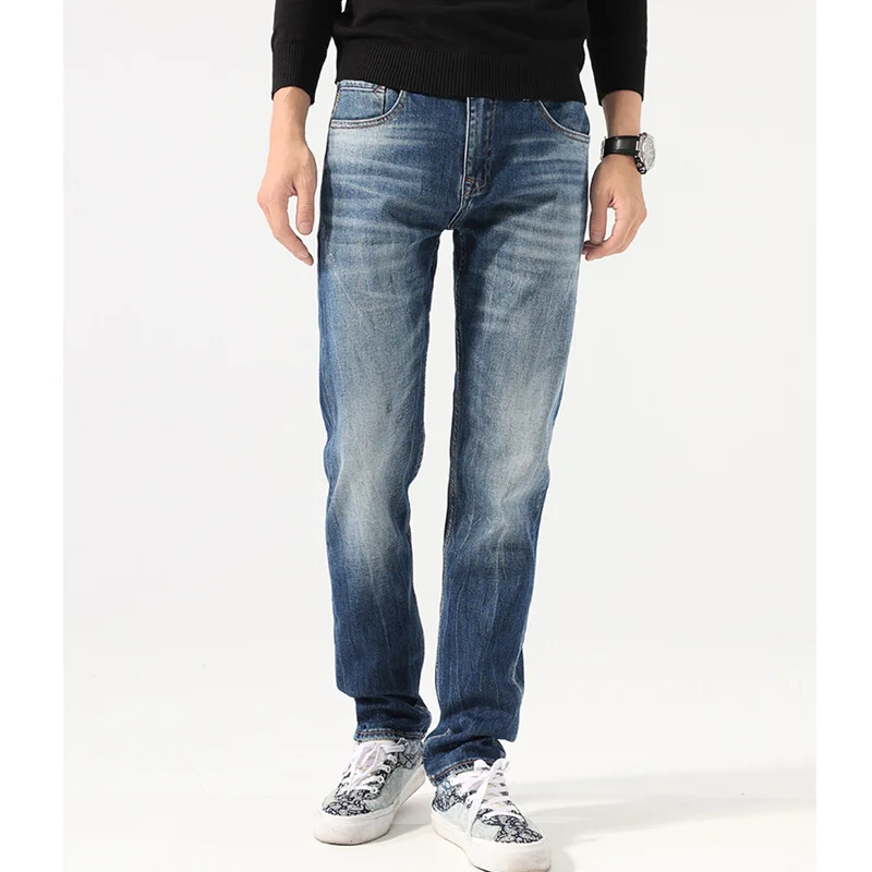 Streetwear Men 2022 Autumn and Winter New Pattern Self-cultivation Elastic Force Pencil Pants Recreational Blue Jeans Female