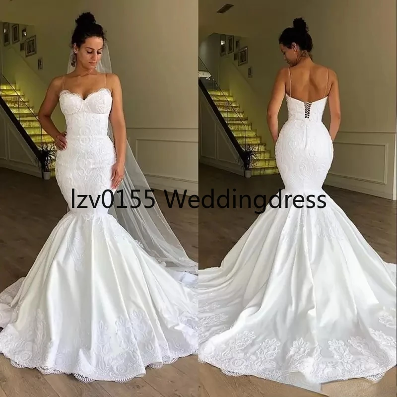 

African Plus Size Mermaid Corset Wedding Dresses Bridal Gowns Vestido De Noiva robe de mariée Spaghetti Neck Lace Up