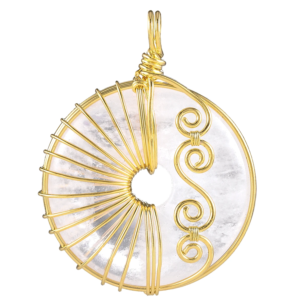 

Натуральная восстанавливающая камень кварцевая кристаллическая Пряжка, подвеска ручной работы, бронзовая проволока в полоску, спиральная ...