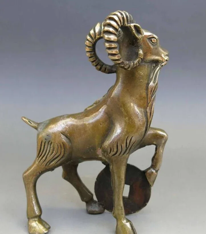 Китайская латунь медь фэн-шуй богатство Юань Бао деньги статуя козы овцы