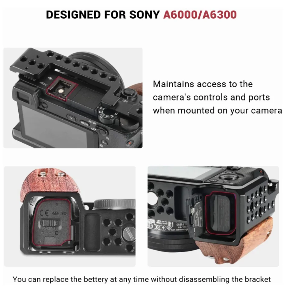 Клетка SmallRig sony a6000 для камеры Sony A6300/A6000 с деревянной ручкой и двойной камерой 2082 |