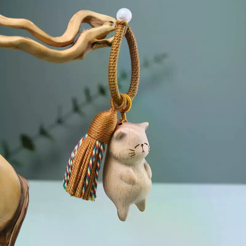 Фото Ретро деревянный брелок с котом, ручная резная милая сумка с котенком, подвеска, декор, автомобильный брелок для женщин, пара, модные ювелирные изделия, аксессуары, подарок №4