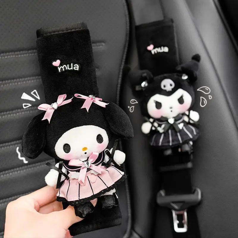 

Kawaii, плюшевый Sanrio, цвет черный, My Melody Kuromi, автомобильный ремень безопасности, наплечная подушка, украшения, аксессуары для интерьера автомобиля