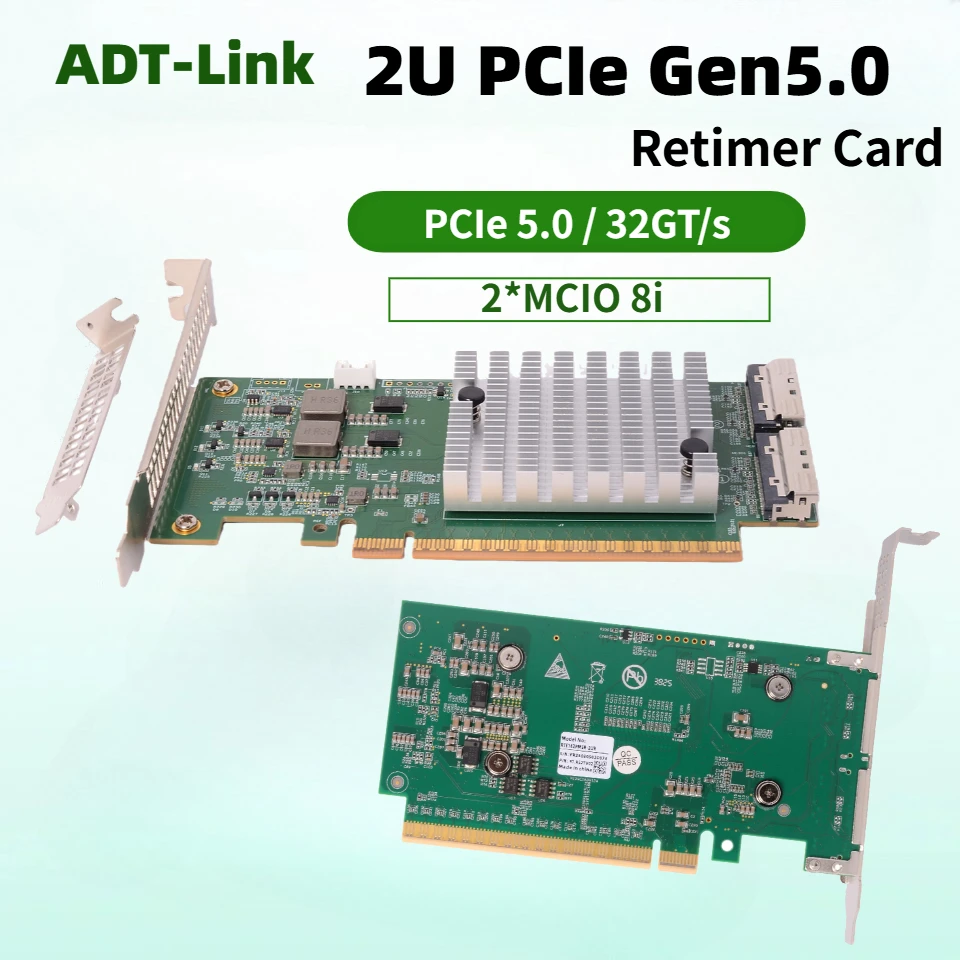 Фото Карта-ретаймер 2U PCIe Gen5.0 MCIO X16/X8/для видеокарт/SSD, внешняя карта-ретаймер MCIO 8i PCIe 5.0, карта расширения для GPU/жестких дисков, 32GT/s №1