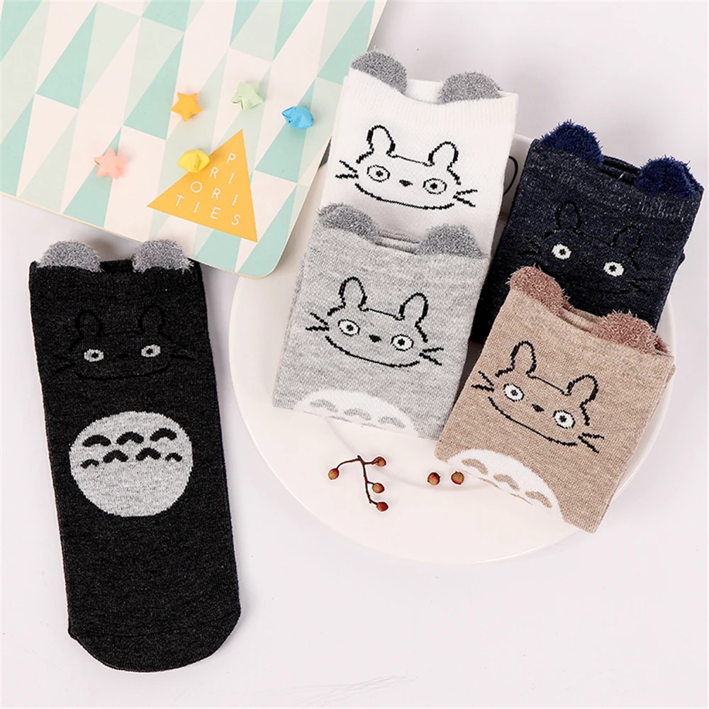 1 Pair Cartoon Totoro Ankle Socks Funny Fashion Cute Cat Anime Women Sock Summer Spring Soft Cotton Happy Japanese Korean Sox