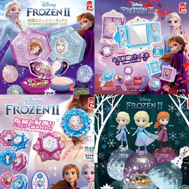 

Anna Elsa Olaf Gashapon Toys Compact Mirror Case Crystal Ring & Hairband Set Action Figure Girl Gacha Toys