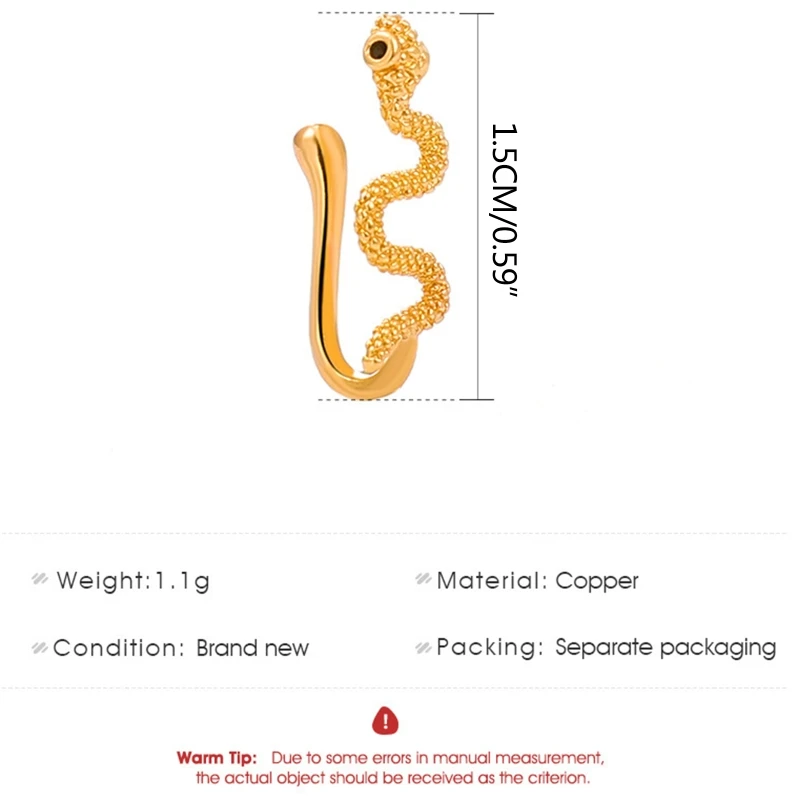 

1.5cm/0.6in Height Nose Ring Snake-shaped Nose Ring Creative Fashion Ring Exaggerated Ring Birthday Gift for Women Men