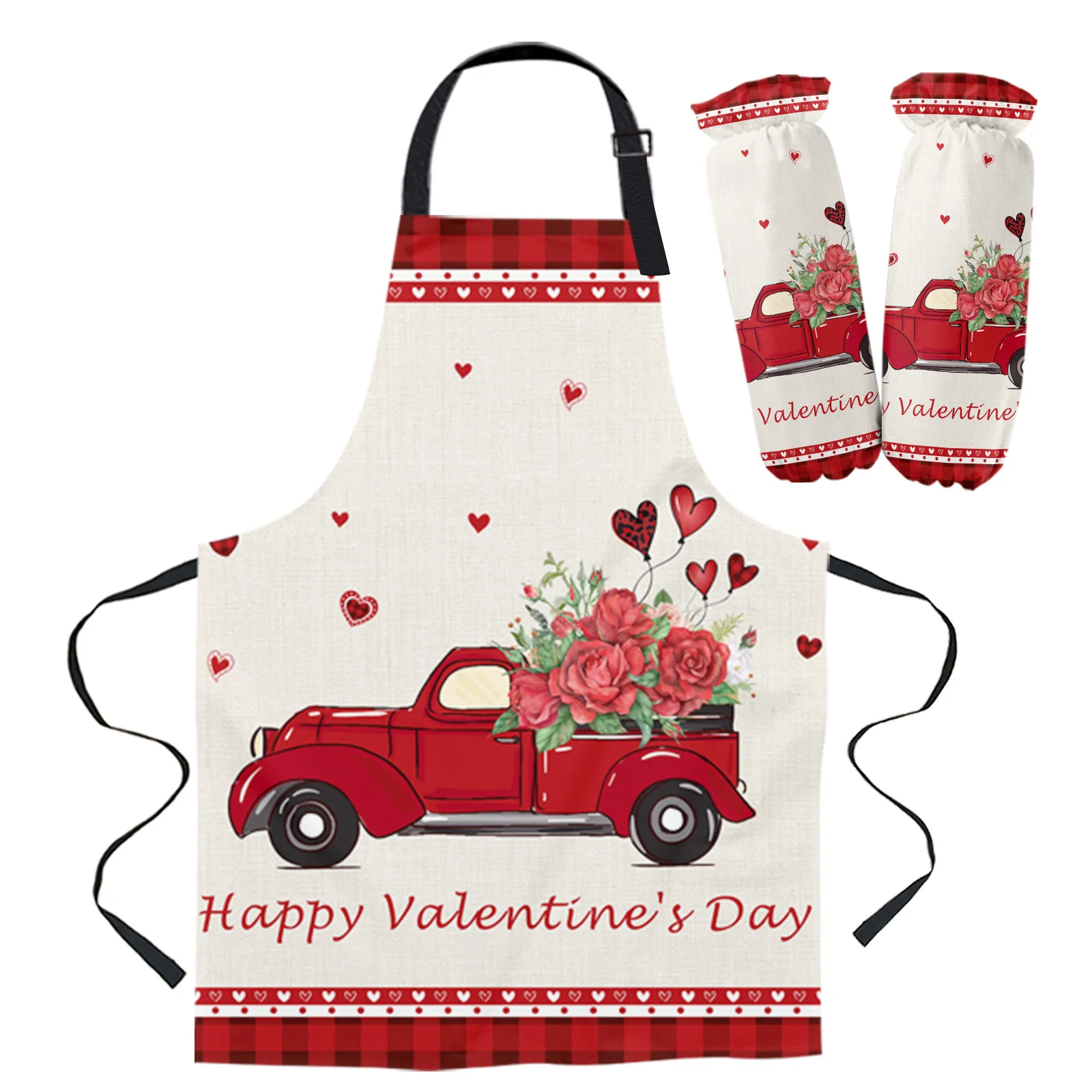 

Valentine Truck Red Plaid Kitchen Aprons for Women Bibs Household Cleaning Apron Home Chefs Cooking Baking Apron