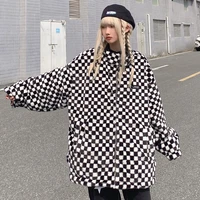 leather womens 2022 winter high street thickened cotton padded jacket design sense checkerboard double sided wear