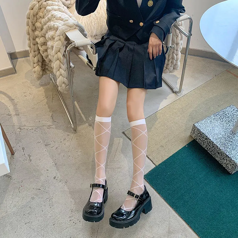 Japanese new product lace dark loli jk sweet ringer core wrapped silk shank socks translucent middle tube socks female