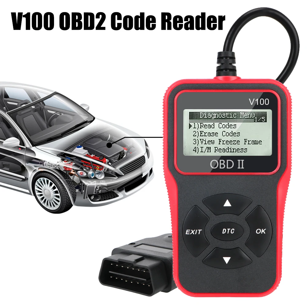 Plug and Play OBD2 считыватель кодов OBD 2 сканер автомобиля диагностические инструменты 16 Pin V100 Универсальный цифровой дисплей