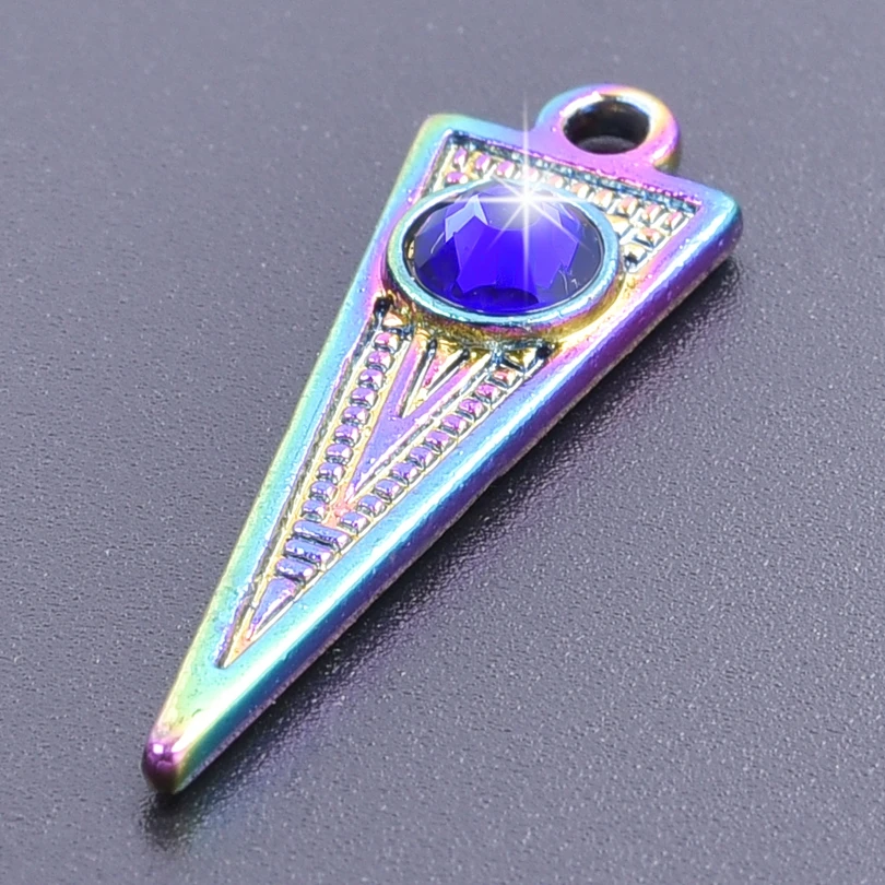 

10PCS Rhinestone Triangular Charms Alloy Rainbow Color Pendant Accessory Jewelry Making For Gift Necklace Earring Keychain Bulk