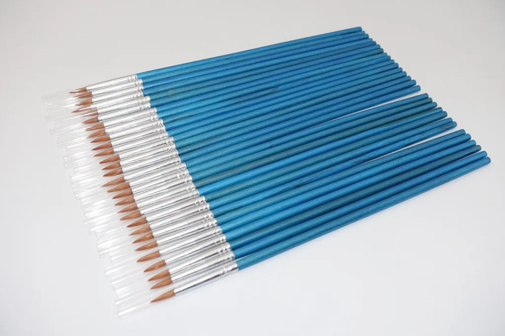 

50 pcs/set Multi function nylon Blue short wood brush water powder propene watercolor painting pen Round Head Hook Line Pen