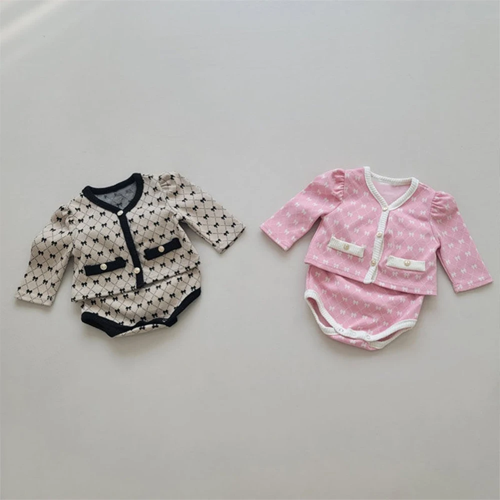 

Melario Korean Version of Childrens Spring and Autumn Baby Children's Set Comfortable Sweet Little Fragrant Wind Coat Shorts Set