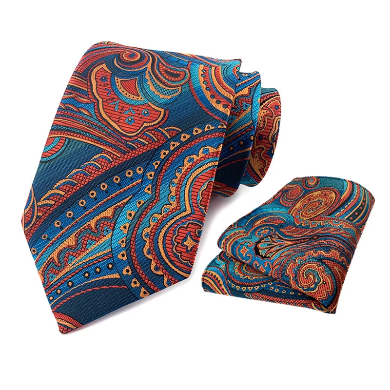 

Men's Neck Ties Set Paisley Plaids Striped Fashion Necktie with Handmade Woven Pocket Square Dropshipping