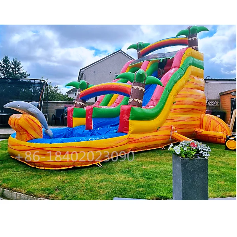 Коммерческая водная горка 15 футов с большим бассейном надувная для детей летняя