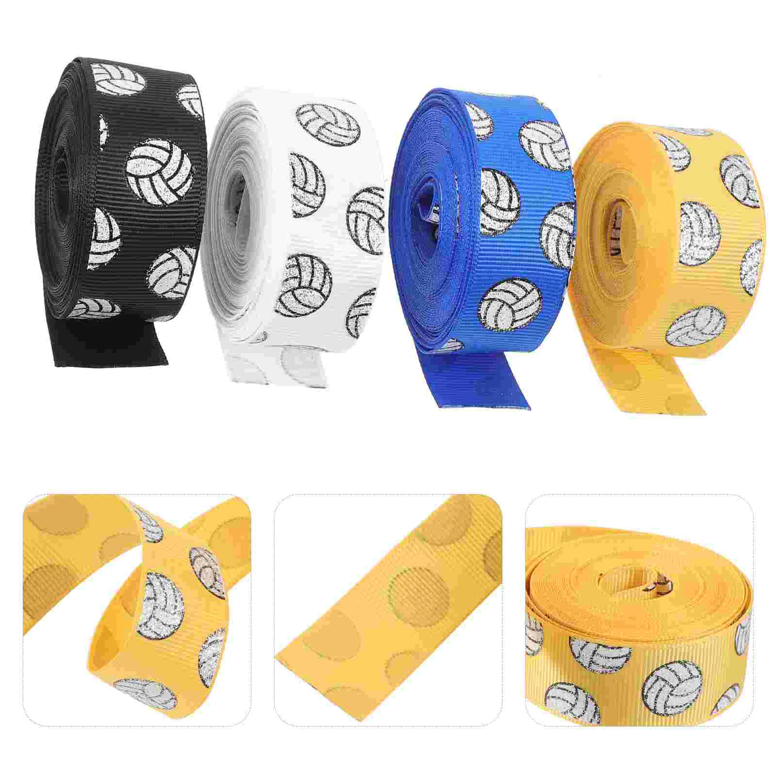 

4 Rolls Volleyball Ribbon Polyester Sports Decorations Gift Packaging Wrapping Flower Bouquet Cake Box DIY