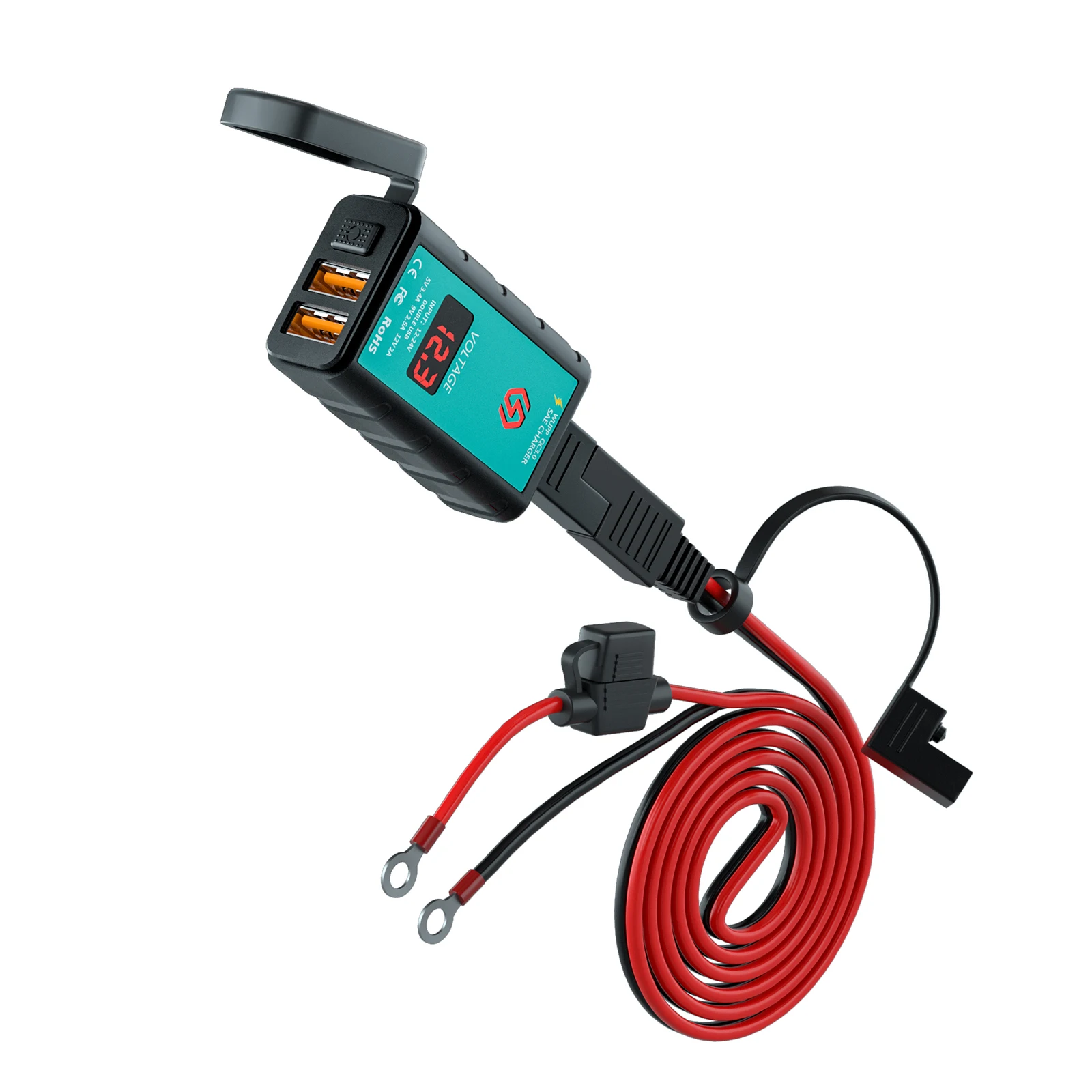 

Waterproof Motorcycle USB Charger Dual USB Motorcycle QC3.0 with Voltmeter 1.4m OT Extension Cable for Cars Motorcycles SUV Boat