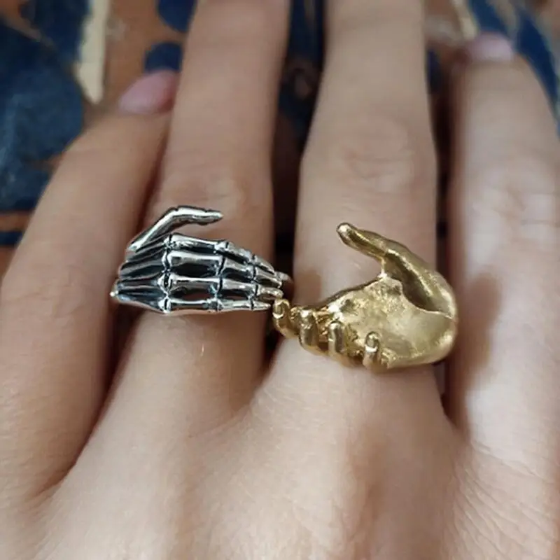 

New Punk Ring Grunge Gothic Skeleton Palm Vintage Couple Rings Set for Woman Man Cool Stuff Goth Accessories 2022 Gift Jewelry