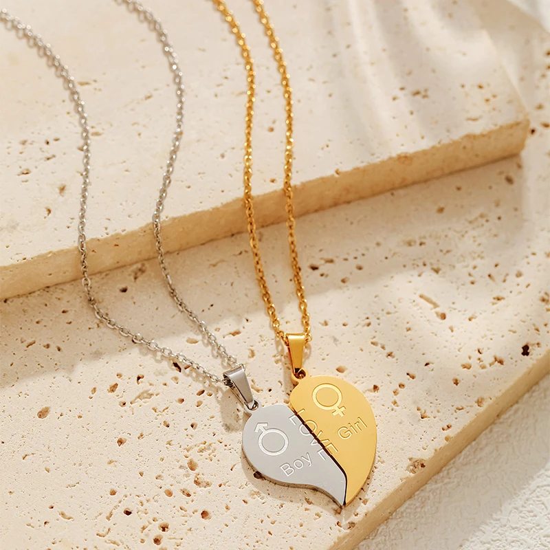 PRISCA | Двойное ожерелье для женщин и мужчин. Подвеска в форме сердца. Нержавеющая