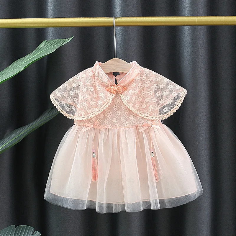 Toddler girl tulle dress lovely sleeveless pleated solid summer dress wedding party picture gown children princess baptism pink