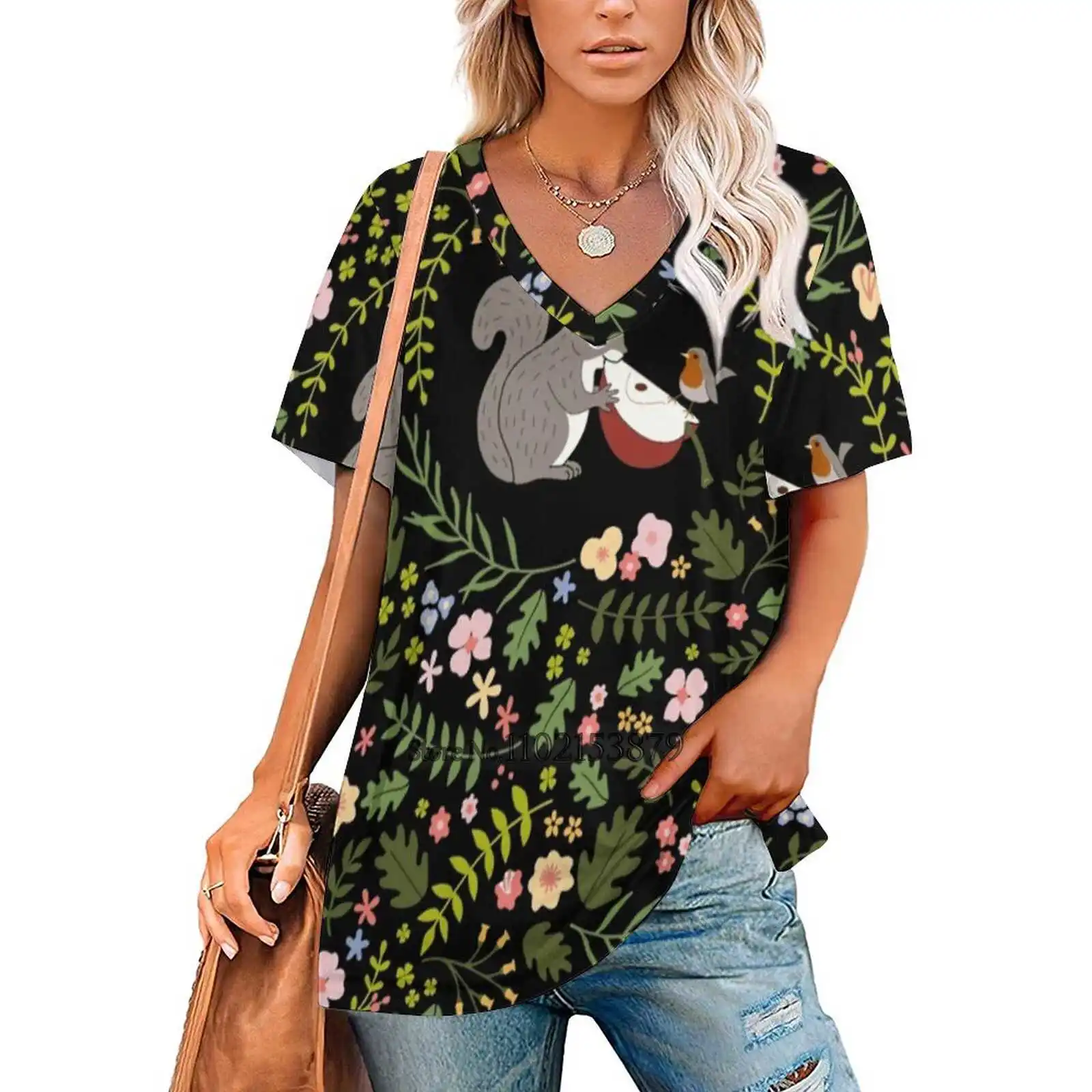 Белка дружбы-Робин _ Bgblack Женская футболка с v-образным вырезом Повседневные