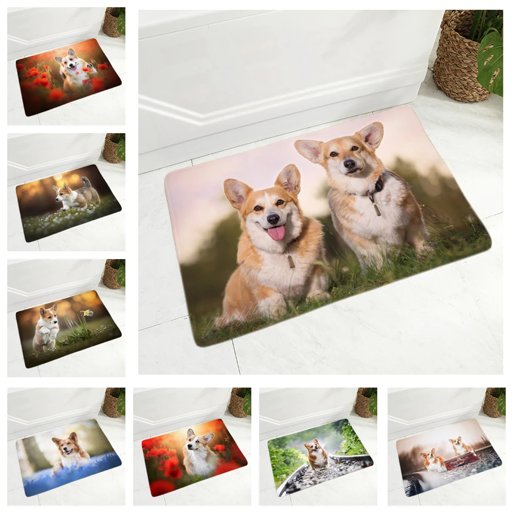 

Cute Welsh Corgi Pembroke Dog Doormat Non-Slip Soft Flannel 40x60cm Rug Decor Pet Animal Floor Door Mat for Hallway Kitchen Room