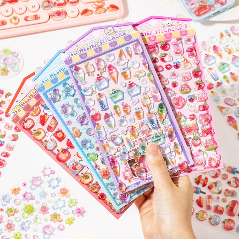 Фото Kawaii наклейки забавные милые мороженые Furit домашние животные падение 3D рельефная наклейка Скрапбукинг Diy декор для дневника журналы канцелярские принадлежности №1