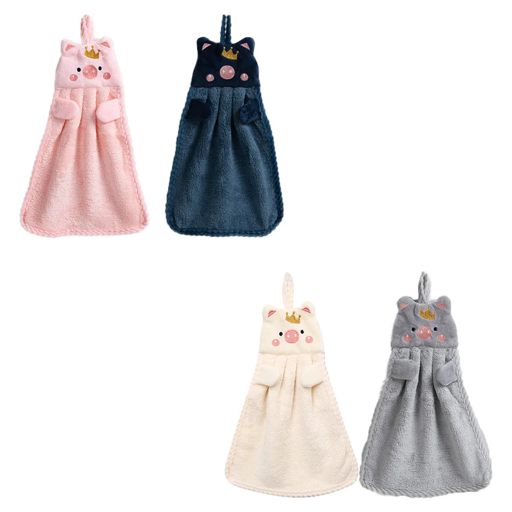 

Hand Towels Hanging Bathroom Towel Kitchen Kids Cute Wipe Dish Cloth Fleece Handkerchief Washcloths Bath Absorbent Face Piggy