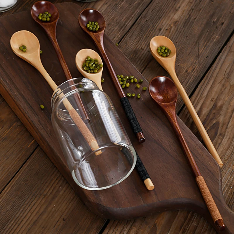 1 Шт. Деревянная Чайная Ложка Длинные Кофейные Ложки Мини-чайная Десертная Для