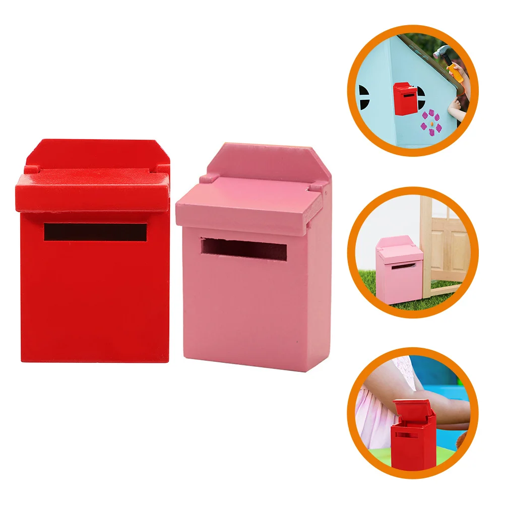 

2Pcs Mini House Mailbox Decor Wooden Mailbox Statue Miniature Mailbox Model Mini Mailbox Figurine