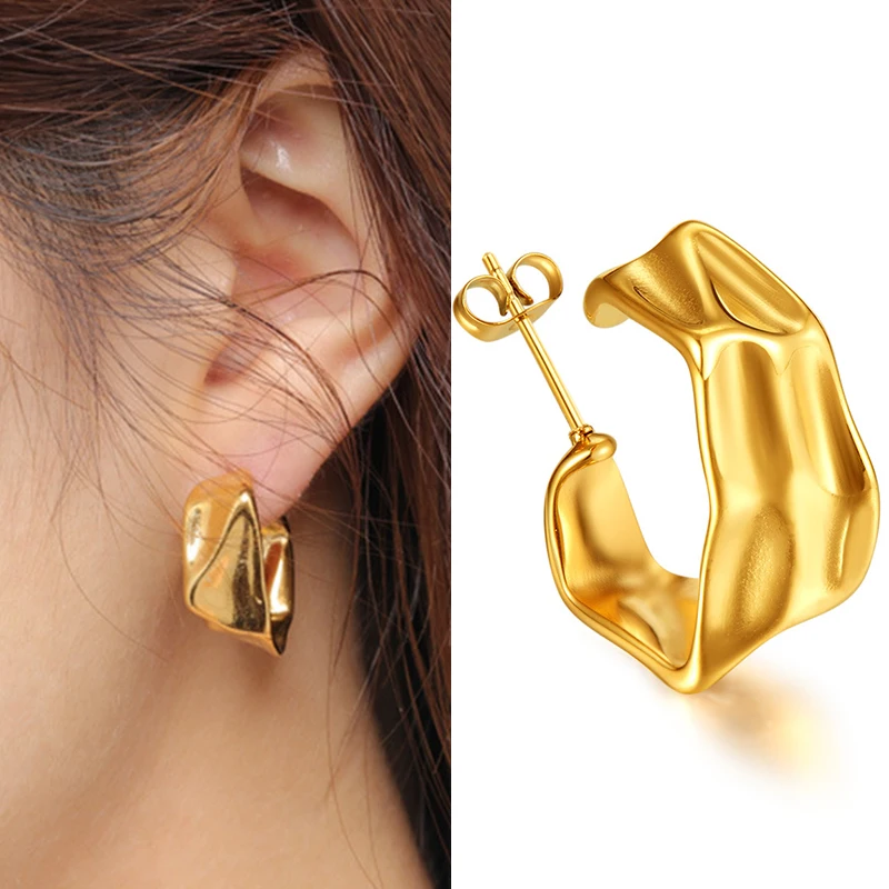 

Fashion European American Aesthetic Irregular Stainless Steel Hoop Drop Earrings For Women Female Girl Vintage Dangle Jewelry