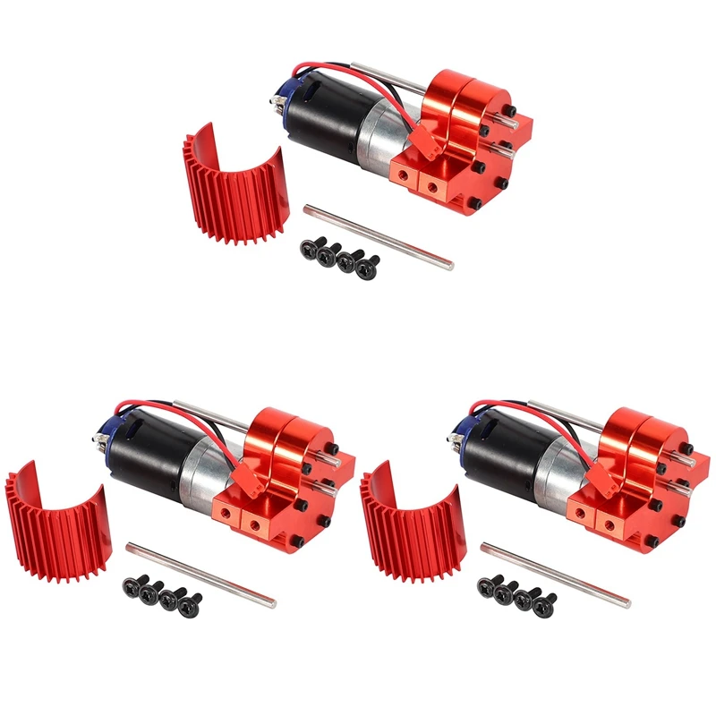 

3X 370 Brushed Motor+Alloy Heat Sink Gear Box Set With Steel Gears For WPL Henglong C14 C24 B14 B24 B16 B36 4X4 6X6,Red