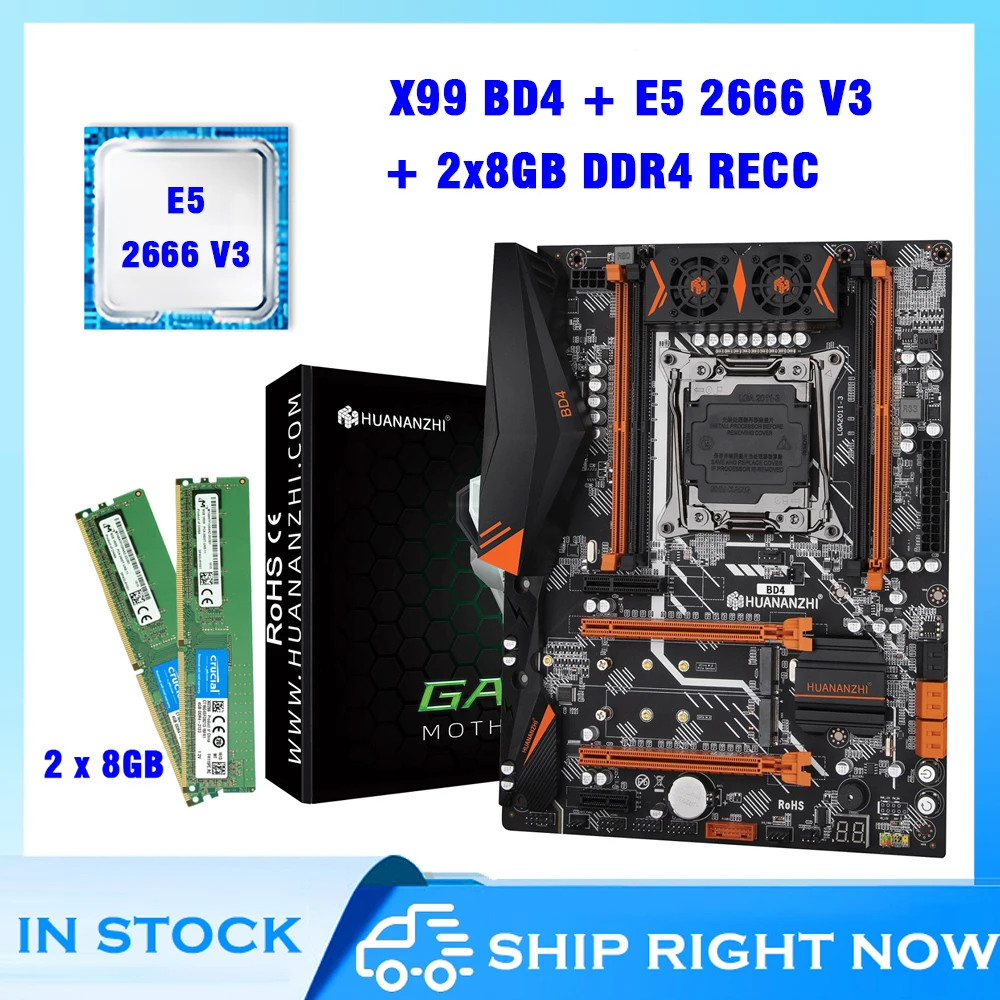 

Набор инструментов Huananzhi X99 BD4 Moederbord с E5 2666 V3 DDR4 RECC 16 Гб Поддержка M.2 Nvme Ngff Atx